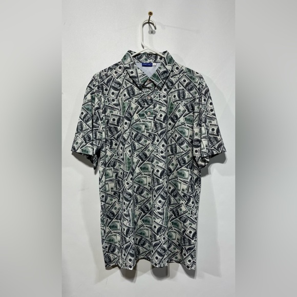 Hreski Other - HRESKI‎ Green & White $100 Money-Print Golf Polo  Shirt Size Large NWOT